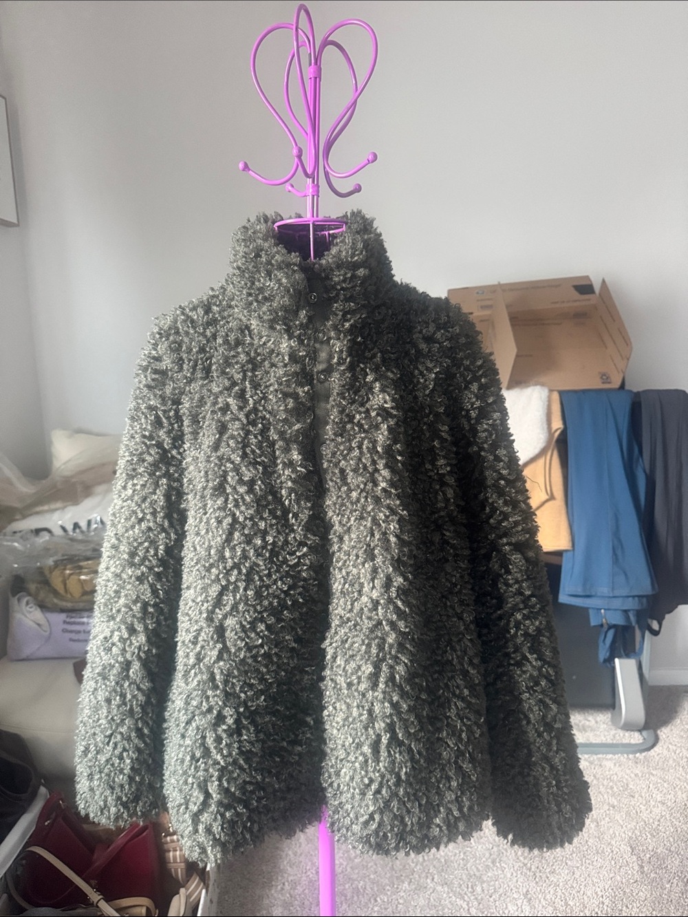 Beautiful Plush Teddy Coat in Olive for Women